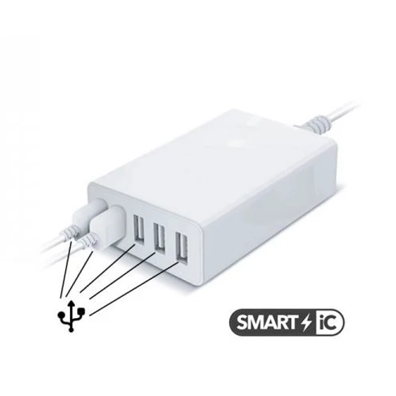 Hálózati töltő - 5 USB - 8A - SMART IC - Wave Concept -